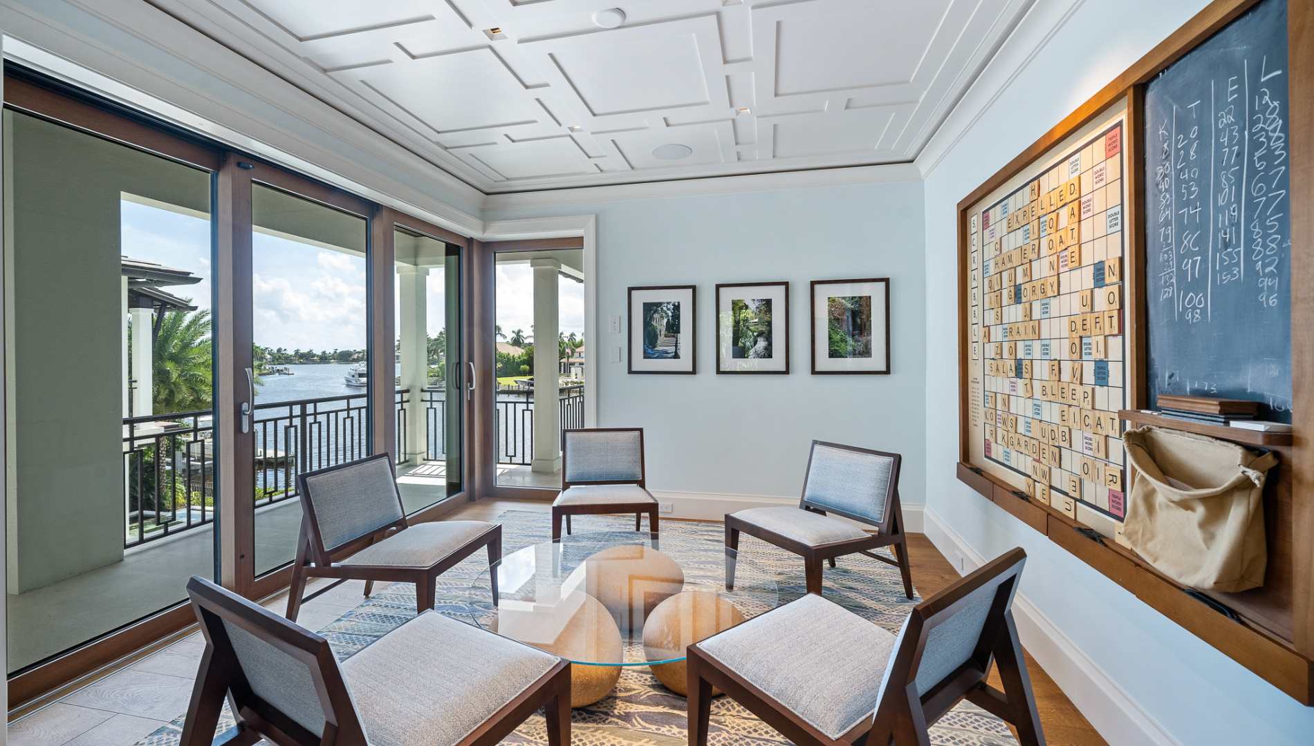 Sophisticated game room in a custom home designed for adult entertainment and relaxation